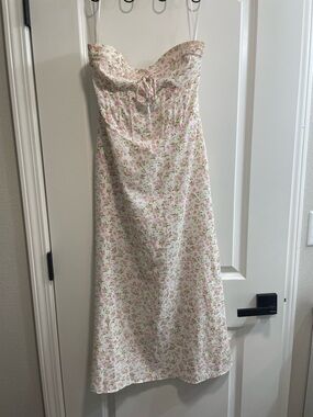 Papermoon Strapless Sweetheart Floral Midi Dress in Pink and White